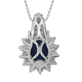 Stern blauer Saphir, Moissanit Anh&auml;nger 925 Silber rhodiniert ca. 7.54 ct