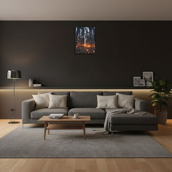 LIVMORE Stadt Skyline Nacht Motiv LED Wandbild mit Glasfaser Lichteffekt 30 x 40 cm