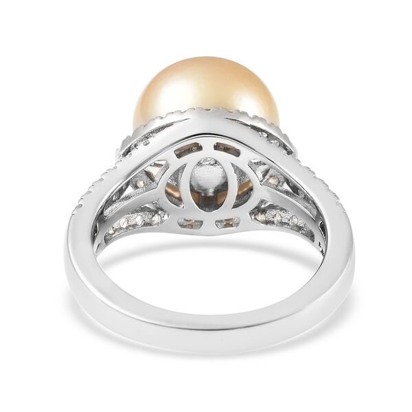 Goldene Südsee Perle und Zirkon Ring 925 Silber Rhodium-Überzug image number 5