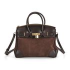Grand Pelle Echtleder Citybag mit Reißverschluss und Schlossoptik 30 x 16 x 23 cm Kaffebraun