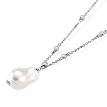 EverTrue wei&szlig;e Zirkonia und wei&szlig;e Muschelkernperle 50cm Halskette