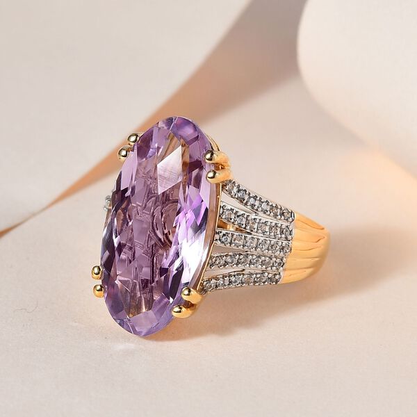 Rose De France Amethyst, weißer Zirkon Ring, 925 Silber Gelbgold Vermeil (Größe 18.00) ca. 8.69 ct image number 2