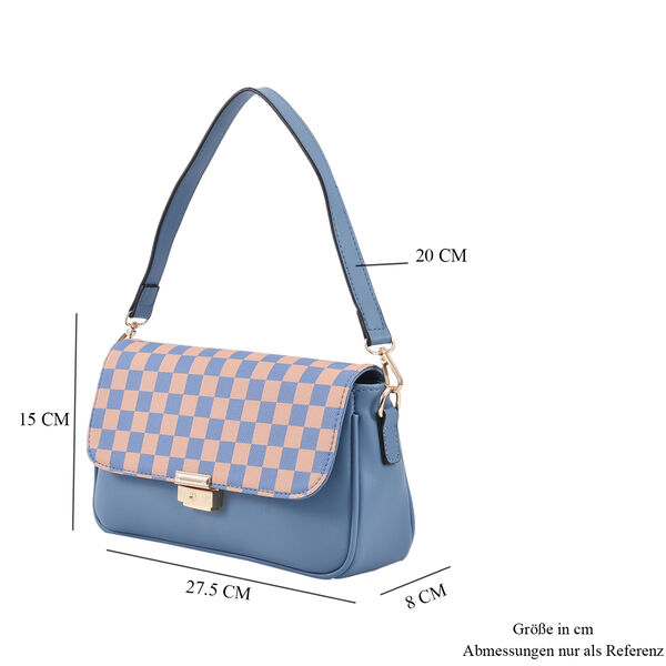Kunstleder Designertasche mit Karo-Muster, Blau image number 7