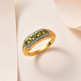 Natürlicher AA Calabar-Turmalin, Weißer Zirkon Ring, 925 Silber Gelbgold Vermeil (Größe 17.00) ca. 0.89 ct