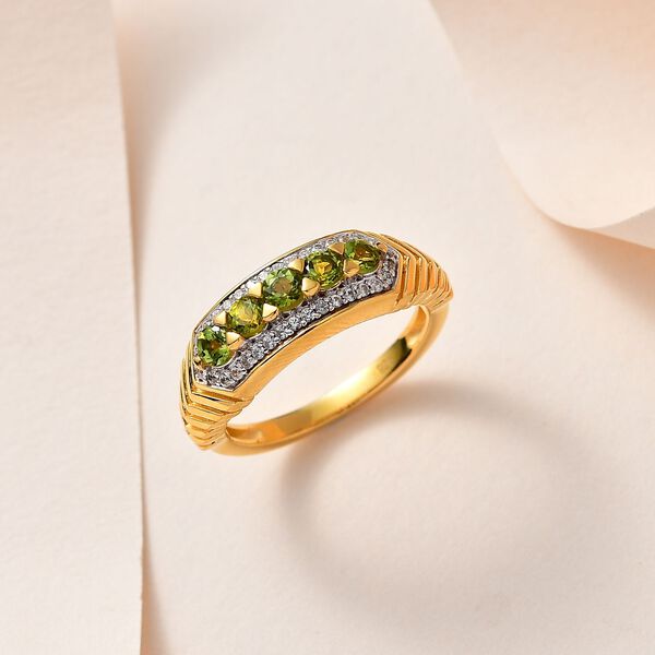 Natürlicher AA Calabar-Turmalin, Weißer Zirkon Ring, 925 Silber Gelbgold Vermeil (Größe 17.00) ca. 0.89 ct image number 2