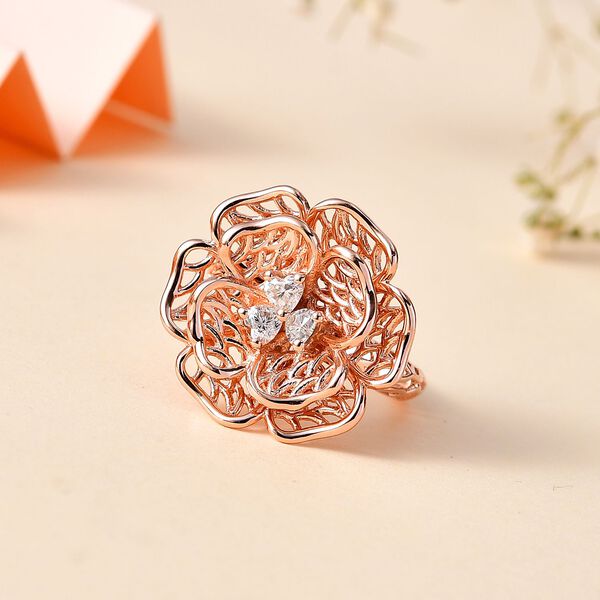 Floraler Moissanit-Ring, 925 Silber 750 Ros&eacute;gold Vermeil - 0,33 ct. image number 2