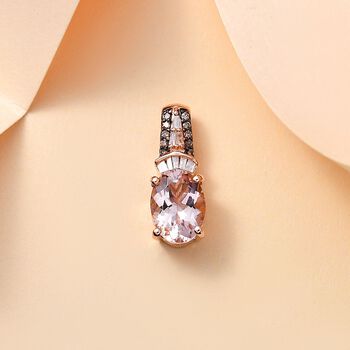 AAA Morganit, Wei&szlig;er Diamant Anh&auml;nger 925 Silber 750 Ros&eacute;gold Vermeil ca. 1,22 ct.