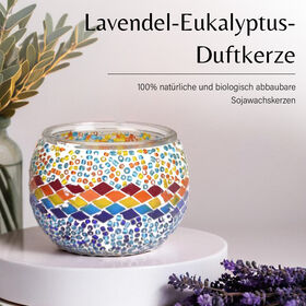 Lavendel-Eukalyptus Sojawachs-Duftkerze im Mosaikglas, Größe: 10 x 8 cm