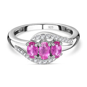 Ilakaka Rosa Saphir (Fissure gefüllt), Weißer Zirkon Ring, 925 Silber platiniert (Größe 20.00) ca. 1.33 ct
