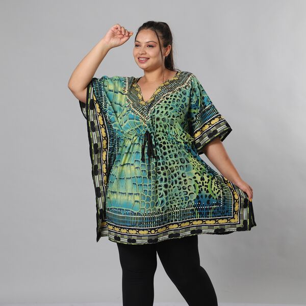 V-Ausschnitt bedruckter Kaftan, Einheitsgr&ouml;&szlig;e Gr&uuml;n image number 4