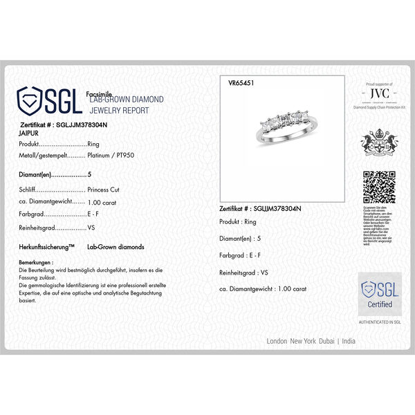 LUXURIANT DIAMOND - Lab Grown Diamant VS-EF SGL zertifiziert Ring 950 Platin (Größe 18.00) ca. 1.00 ct image number 8