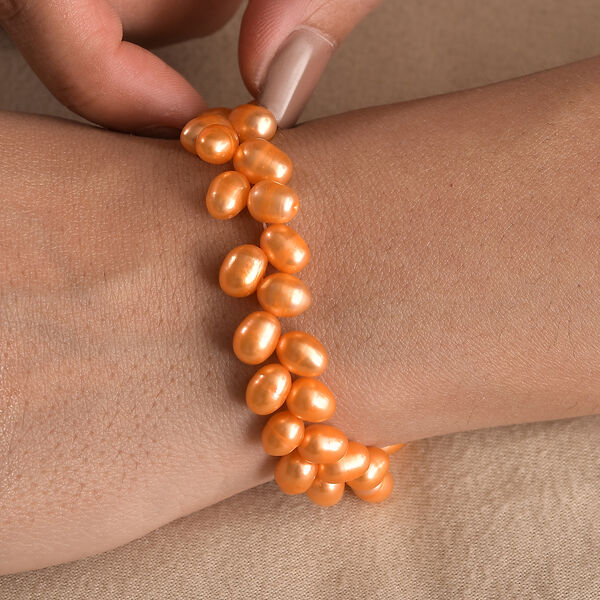 S&uuml;&szlig;wasserperlen-Armband, orange gef&auml;rbt, Tropfenform, ca. 19 cm, Edelstahl image number 3