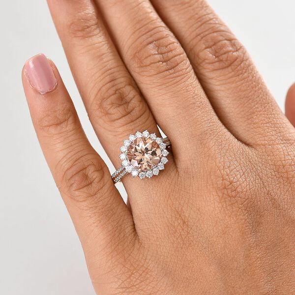 AAA Morganit, Wei&szlig;er Diamant Ring 417 Gold (Gr&ouml;&szlig;e 19.00) ca. 3,92 ct image number 2