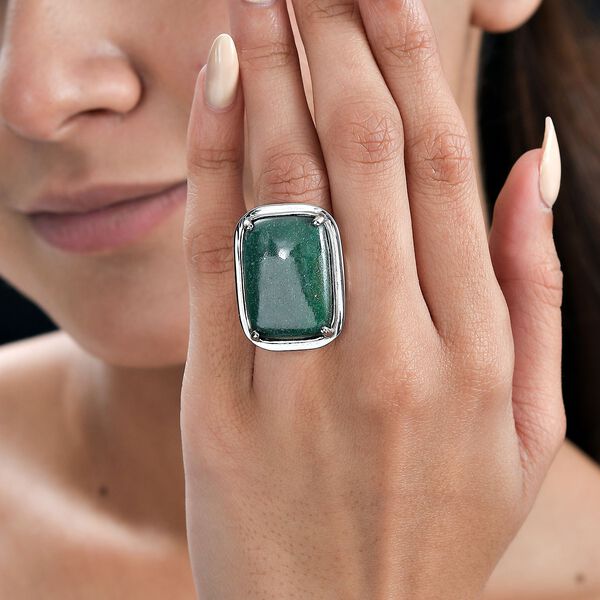 Gr&uuml;ner Aventurin Ring, Edelstahl (Gr&ouml;&szlig;e 20.00) ca. 26.52 ct image number 3