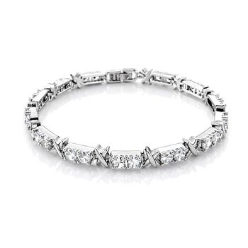 Designer Inspiriert - Wei&szlig;er Zirkonia Armband ca. 19 cm Nickelfreies Messing, Silberfarben