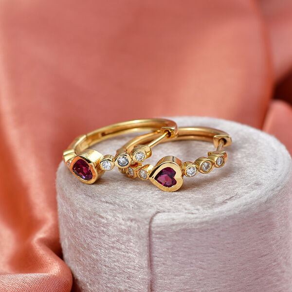 D'Joy AA Nat&uuml;rlicher Rhodolith Granat, Wei&szlig;er Zirkon Ohrringe 925 Silber 750 Gelb Vergoldet ca. 1.35 ct image number 1