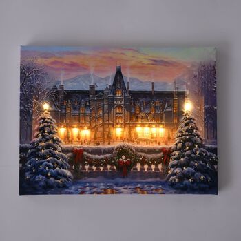 Winterliches Schloss im Lichterglanz - Leinwandbild mit LED-Beleuchtung,  30x40x1,8 cm
