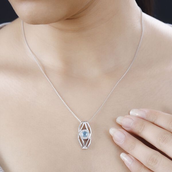 TUCSON FIND - Natürlicher AA Aqua Kyanit, Weißer Zirkon Anhänger 925 Silber rhodiniert ca. 0.79 ct image number 3