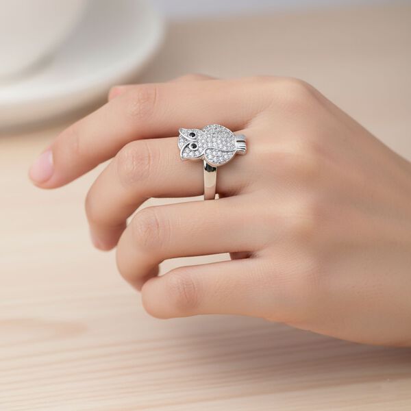 Lustro Stella Schwarzer Zirkonia, Weißer Zirkonia Ring 925 Silber rhodiniert (Größe 17.00) image number 2