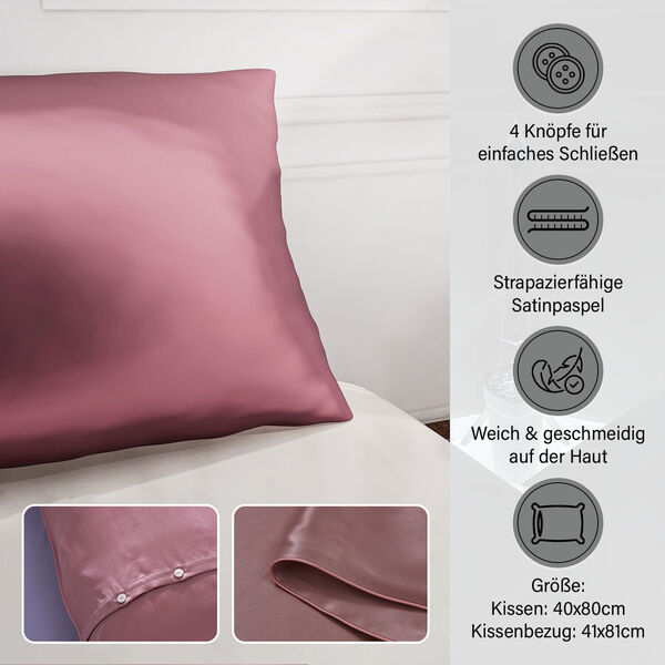 Serenity Night Daunenkissen und Seidenkissenbezug, 40x80 cm, Altrosa image number 2