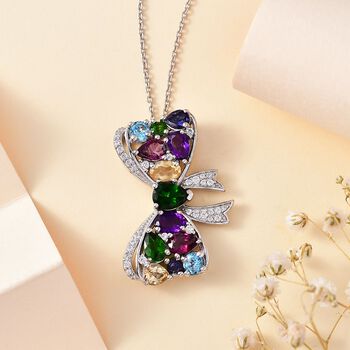 Nat&uuml;rlicher Chromdiopsid, Rhodolith Granat Anh&auml;nger mit Kette, 925 Silber rhodiniert ca. 5,01 ct.