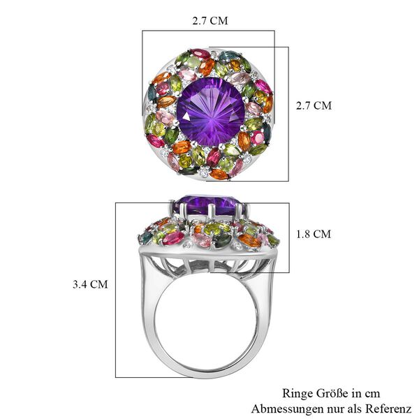 Afrikanischer Amethyst, Mehrfarbig-Turmalin Ring 925 Silber rhodiniert (Gr&ouml;&szlig;e 19.00) ca. 9,38 ct image number 7