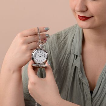 STRADA Taschenuhr mit 79cm Kette im L&ouml;we und L&ouml;wenbaby Motiv, Japanisches Uhrwerk