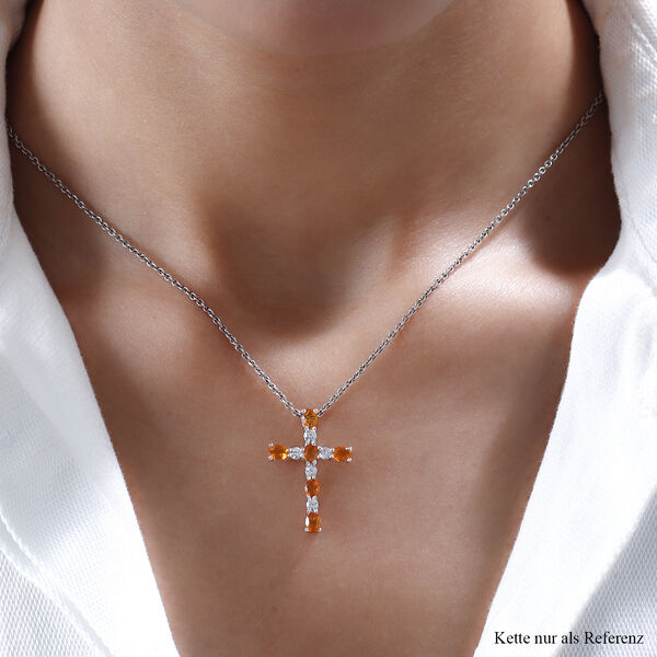 Salamanca Feueropal und wei&szlig;er Zirkon-Anh&auml;nger, 925 Silber platiniert ca. 1,16 ct image number 2