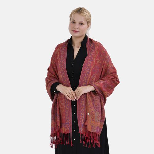 Jacquard Paisley-Schal mit Fransen, 170cm x 75cm, Rot image number 0
