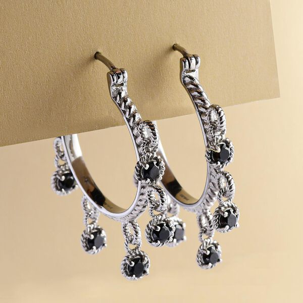 Schwarze Spinell Creolen, Edelstahl ca. 3,05 ct image number 2