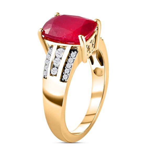 Afrikanischer Rubin (Fissure gef&uuml;llt) und wei&szlig;er Zirkon Ring, 925 Silber vergoldet (Gr&ouml;&szlig;e 20.00) ca. 4.94 ct image number 5