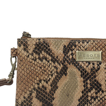 ASSOTS LONDON 'Karen' Bourbon Echtleder-Handgelenkstasche, Schlangenmuster