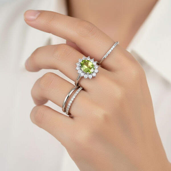 AA Peridot, Zirkon Ring 925 Silber Platiniert (Gr&ouml;&szlig;e 19.00) ca. 1,31 ct image number 4