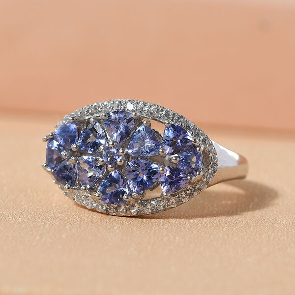 Tansanit und Zirkon Cluster Ring 925 Silber platiniert  ca. 2,03 ct image number 2