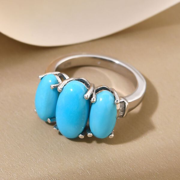 Amerikanischer, natürlicher Sleeping Beauty Türkis und Diamant-Ring, 925 Silber platiniert  ca. 4,68 ct image number 2