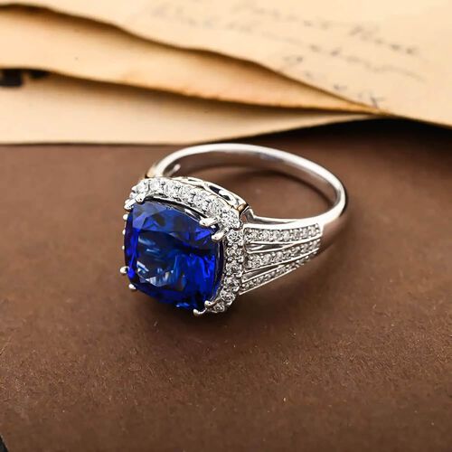 AAAA Tansanit, Weißer Diamant Ring 950 Platin (Größe 17.00) ca. 5,65 ct image number 1