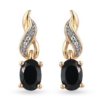 Schwarzer Spinell und Diamant Ohrringe 925 Silber vergoldet ca. 1,39 ct
