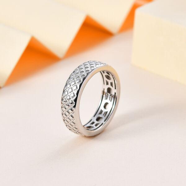 Handgearbeiteter Bandring mit Diamantschliff-Muster, 925 Silber image number 4
