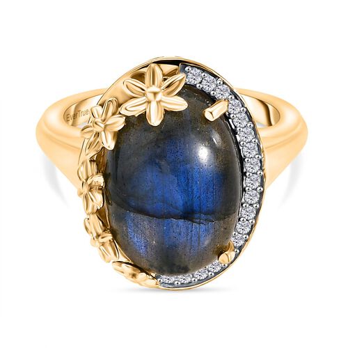 AAA Labradorit, Weißer Zirkon Ring Messing (Größe 16.00) (10-15 Werktage Lieferzeit) ca. 7.32 ct image number 0