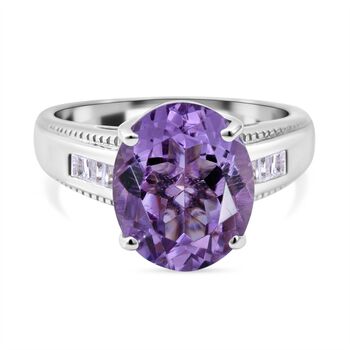 Rose De France Amethyst und wei&szlig;er Zirkon-Ring, 925 Silber platiniert (Gr&ouml;&szlig;e 16.00) ca. 4,72 ct
