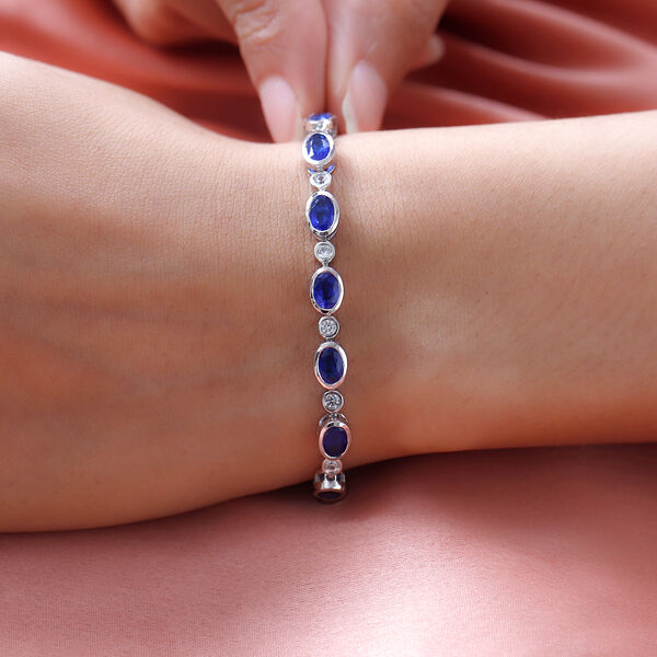 AA Tansanischer Blauer Spinell (Diffundierter) und wei&szlig;es Zirkon Armband, ca. 19 cm, 925 Silber platiniert ca. 9.68 ct image number 3