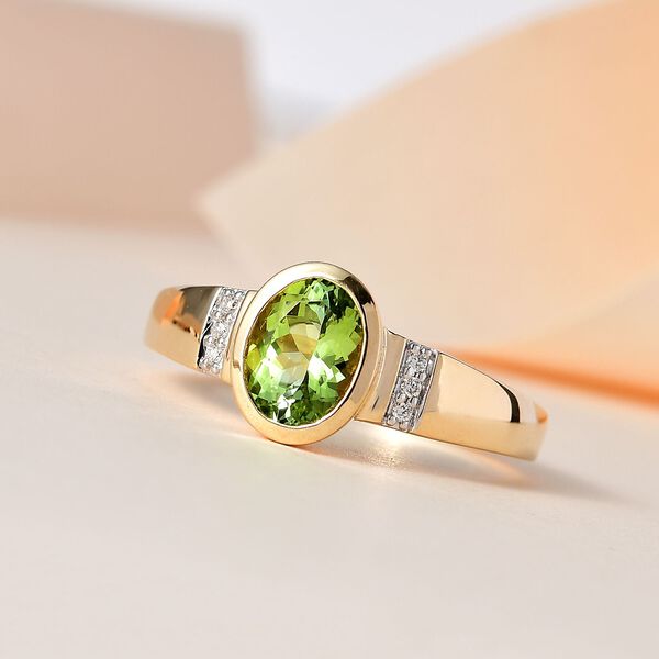 Nat&uuml;rlicher AAA Calabar-Turmalin, Wei&szlig;er Diamant Ring, 585 Gold (Gr&ouml;&szlig;e 17.00) ca. 1.30 ct image number 2