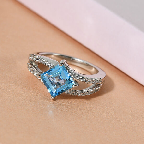 Schweizer Blautopas und Zirkon Ring 925 Silber platiniert  ca. 2,54 ct image number 2