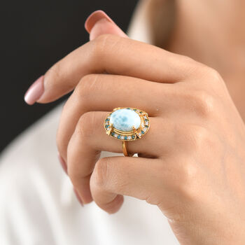 D'Joy Larimar, Neon Apatit Ring 925 Silber 750 Gelbgold vermeil (Gr&ouml;&szlig;e 20.00) ca. 8,04 ct