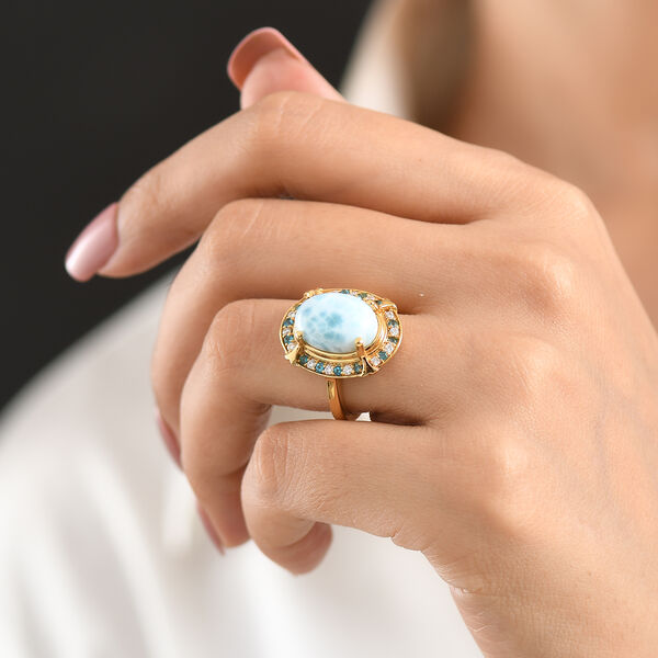 D'Joy Larimar, Neon Apatit Ring 925 Silber 750 Gelbgold vermeil (Gr&ouml;&szlig;e 20.00) ca. 8,04 ct image number 2