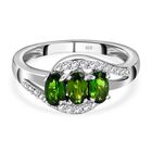 Natürlicher Chromdiopsid, Weißer Zirkon Ring, 925 Silber platiniert (Größe 16.00) ca. 1.06 ct