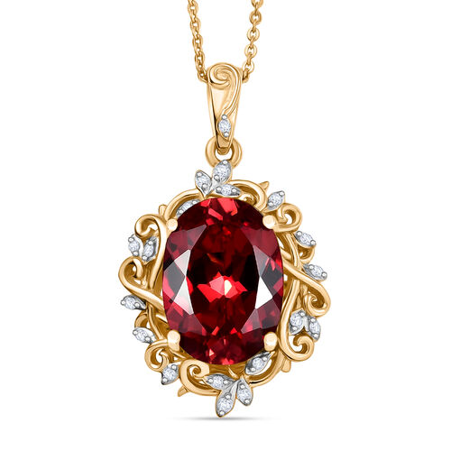 D joy Lab Created Padparadscha-Saphir, Weißer Zirkon Anhänger mit Kette, 925 Silber 750 Gelbgold Vermeil ca. 8,79 ct. image number 0