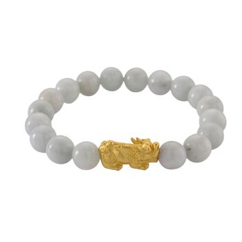 D'Joy Wei&szlig;e Jade Armband Flexibles (18 - 19 cm) 925 Silber vergoldet ca. 150,00 ct.