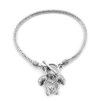 Royal Bali Kollektion - Tulang Naga Armband mit Schmetterling und Blatt Anh&auml;nger, ca. 19 cm, 925 Silber ca. 9,78g