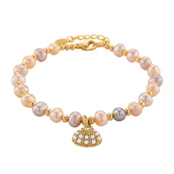 Mehrfarbige S&uuml;&szlig;wasser Perle (4-5 mm), Zirkonia Armband ca. 18cm + 5cm Extender, Nickelfreies Messing Ros&eacute;gold Vermeil